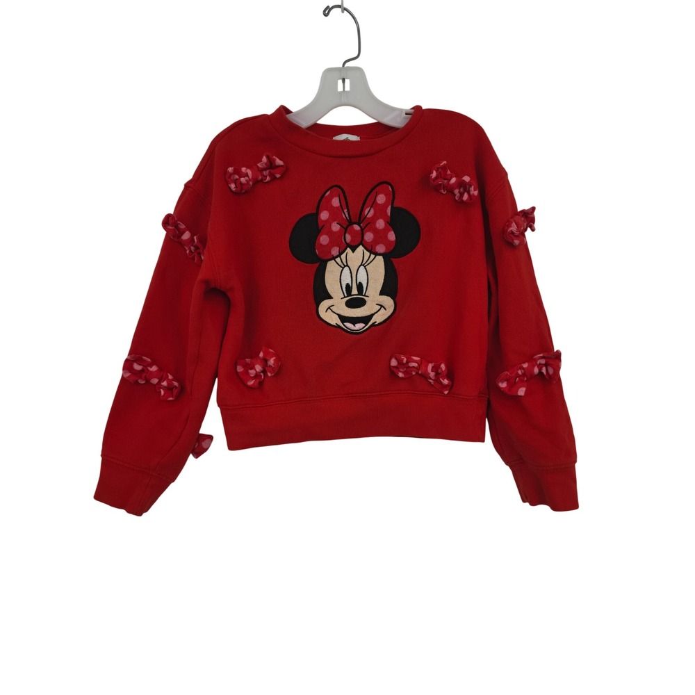 Disney Minnie Mouse Red Sweatshirt 3D Polka Dot Bows Kids Size 5/6 Crewneck